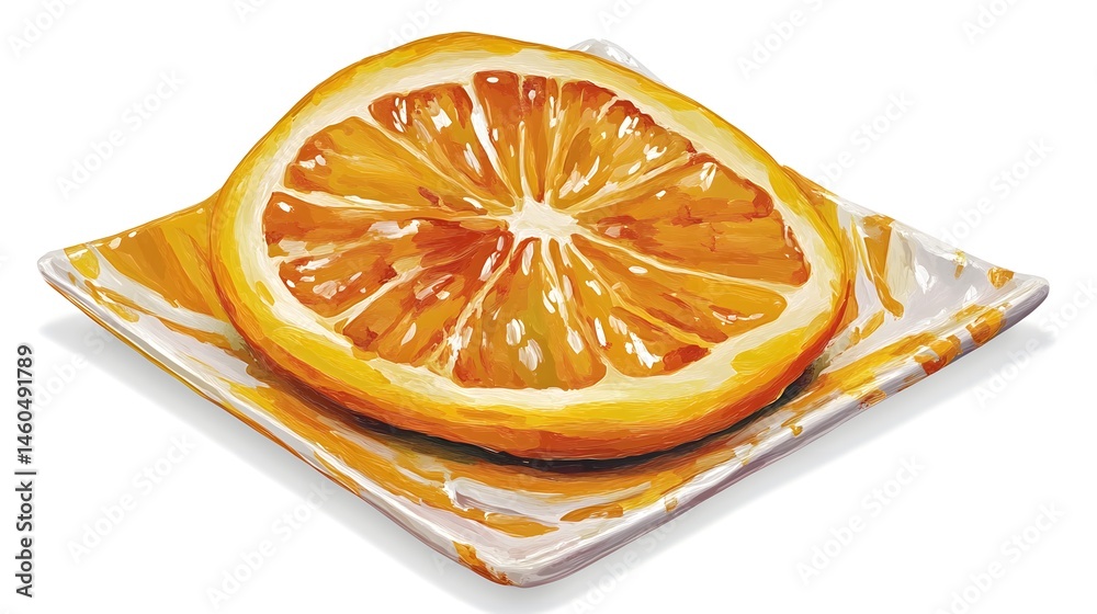 Vibrant slice of orange on a stylized plate.