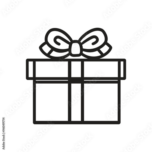 Gift Box with Bow Icon in Outline Style and Transparent Background