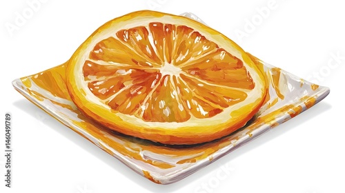 Obraz na płótnie Vibrant slice of orange on a stylized plate. w salonie