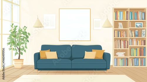 Cozy Living Room Illustration, Modern Home Interior Design