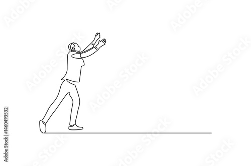 Continuous one line drawing of Happy businessman and raise hand. Single line drawing illustration of Young businessman. Success business concept vector art. Doodle line illustration.