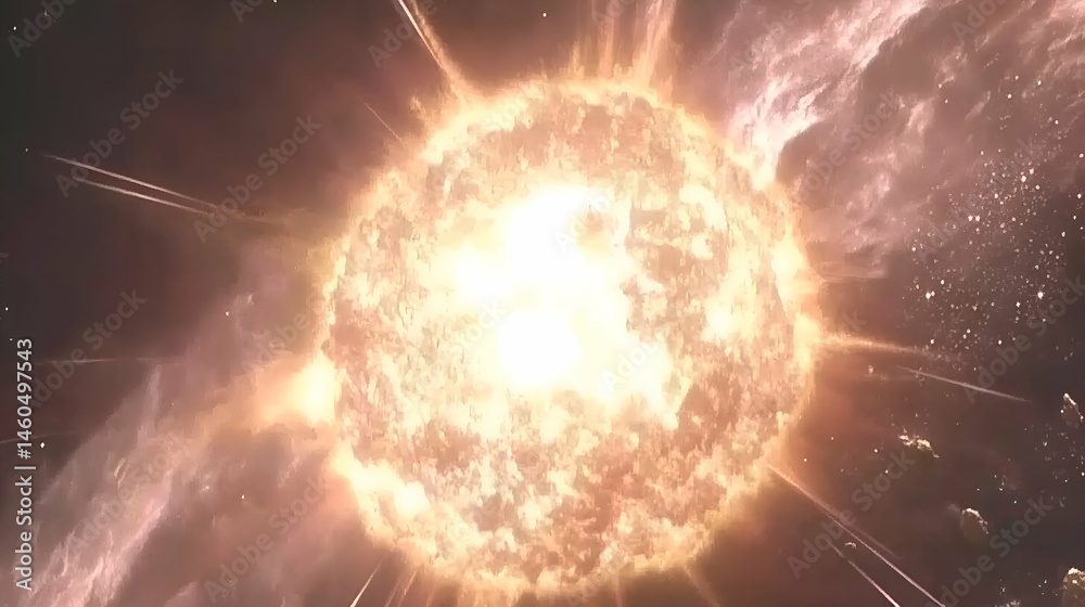 Fototapeta premium Witness a spectacular supernova explosion in space, a celestial event of immense power and beauty. The image captures the fiery brilliance and energy of the dying star.