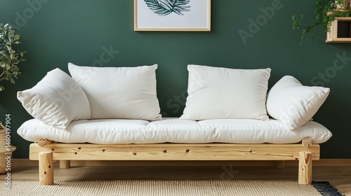 Cozy Minimalist Couch With White Pillows, Modern Home Decor