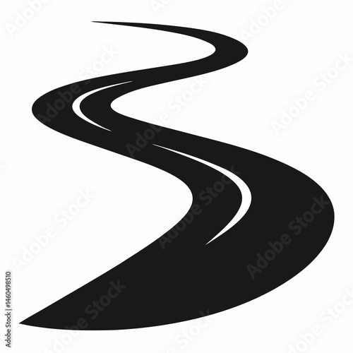 Curved Winding Road Silhouette Vector: Scenic Travel Route Icons for Road Trip and Journey Design
