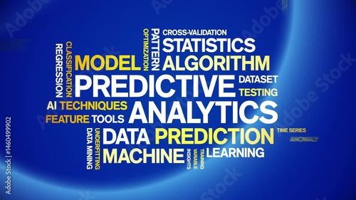 Predictive Analytics animated word cloud;text design animation tag kinetic typography seamless loop.