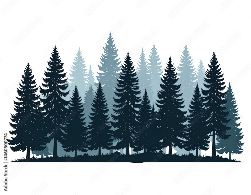 Obraz premium Dense Evergreen Forest Scene with Layers of Dark Green Trees