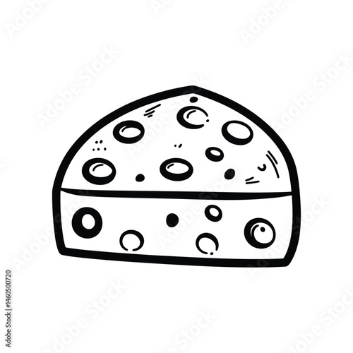 Hand Drawn Cartoon Cheese Slice on Transparent Background with Holes Style