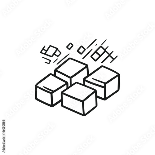 Hand Drawn Cubes Isometric Shape Design on Transparent Background