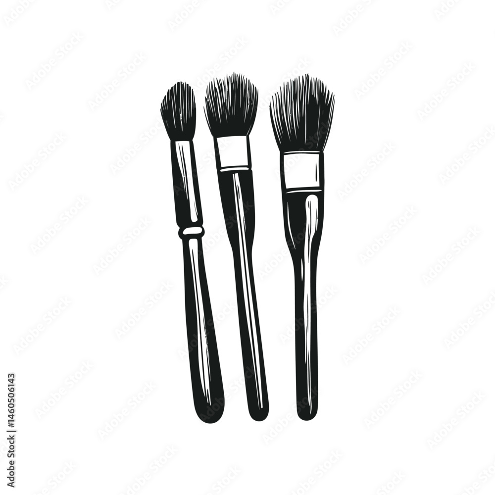 Hand Drawn Style Isolated Makeup Brushes Set on White Background