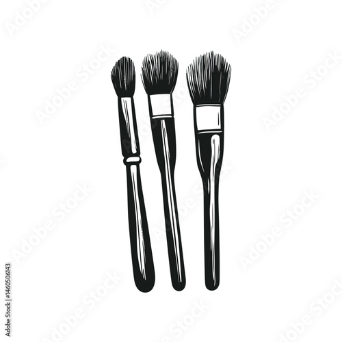 Hand Drawn Style Isolated Makeup Brushes Set on White Background