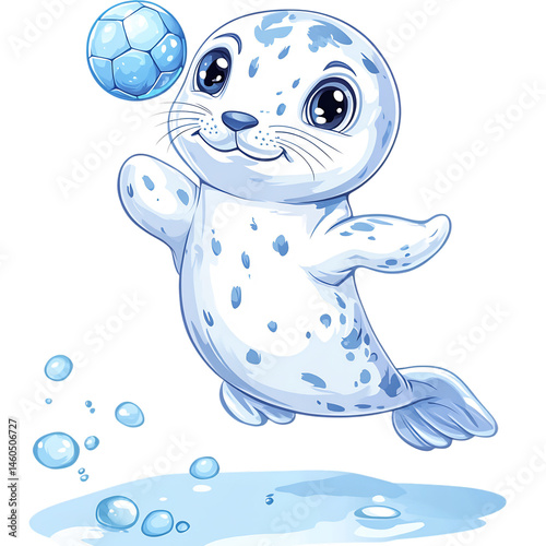 Cartoon Seal Balancing Ball on Nose Isolated on Transparent Background