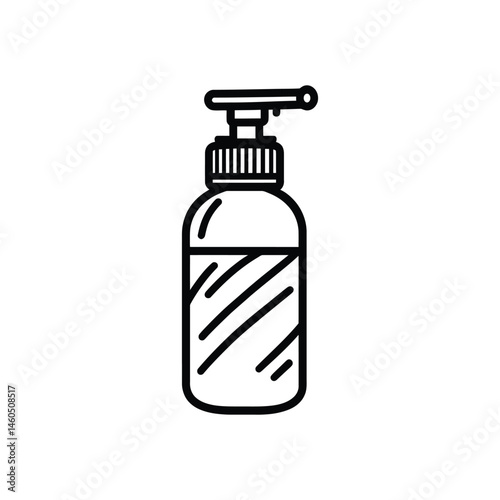 Hand sanitizer bottle line art with pump dispenser on transparent background icon