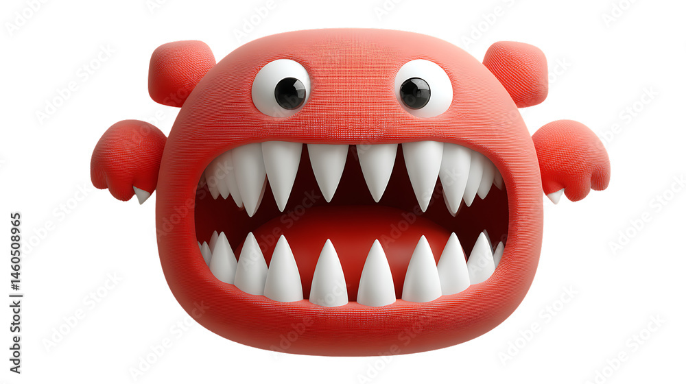 Naklejka premium Cartoon monster 3D render cute funny scary Halloween red teeth monster design illustra