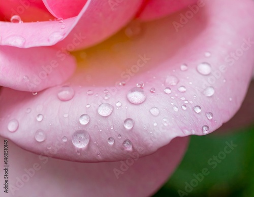 Close-Up of Pink Rose Petal with Water Droplets and Soft Focus