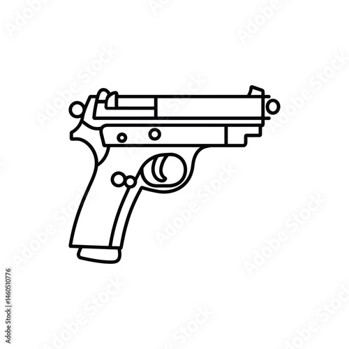 Handgun Outline Icon with Black Line Art on Transparent Background Design