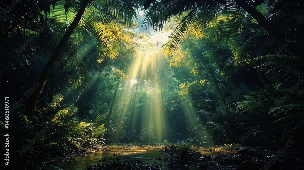Fototapeta premium Mystical forest setting filled with lush foliage