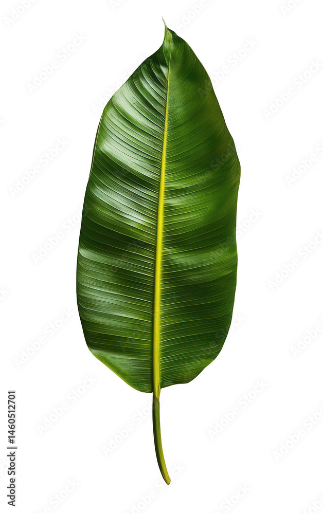 Fototapeta premium Vibrant green tropical leaf isolated on spa lush palm dark line vein plant on transparent background