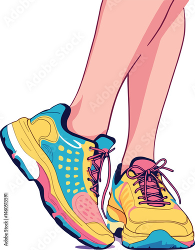 Vsai woman wearing colorful sneakers is ready for fitness activities
