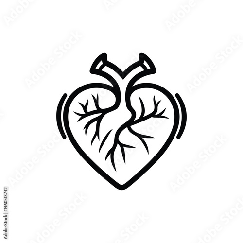 Heart Shaped Human Anatomy Outline, Medical Silhouette with Transparent Background