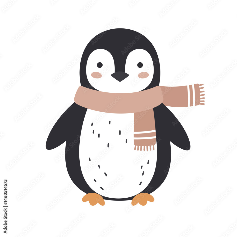 Obraz premium Cute penguin wearing brown scarf winter animal illustration vector design 