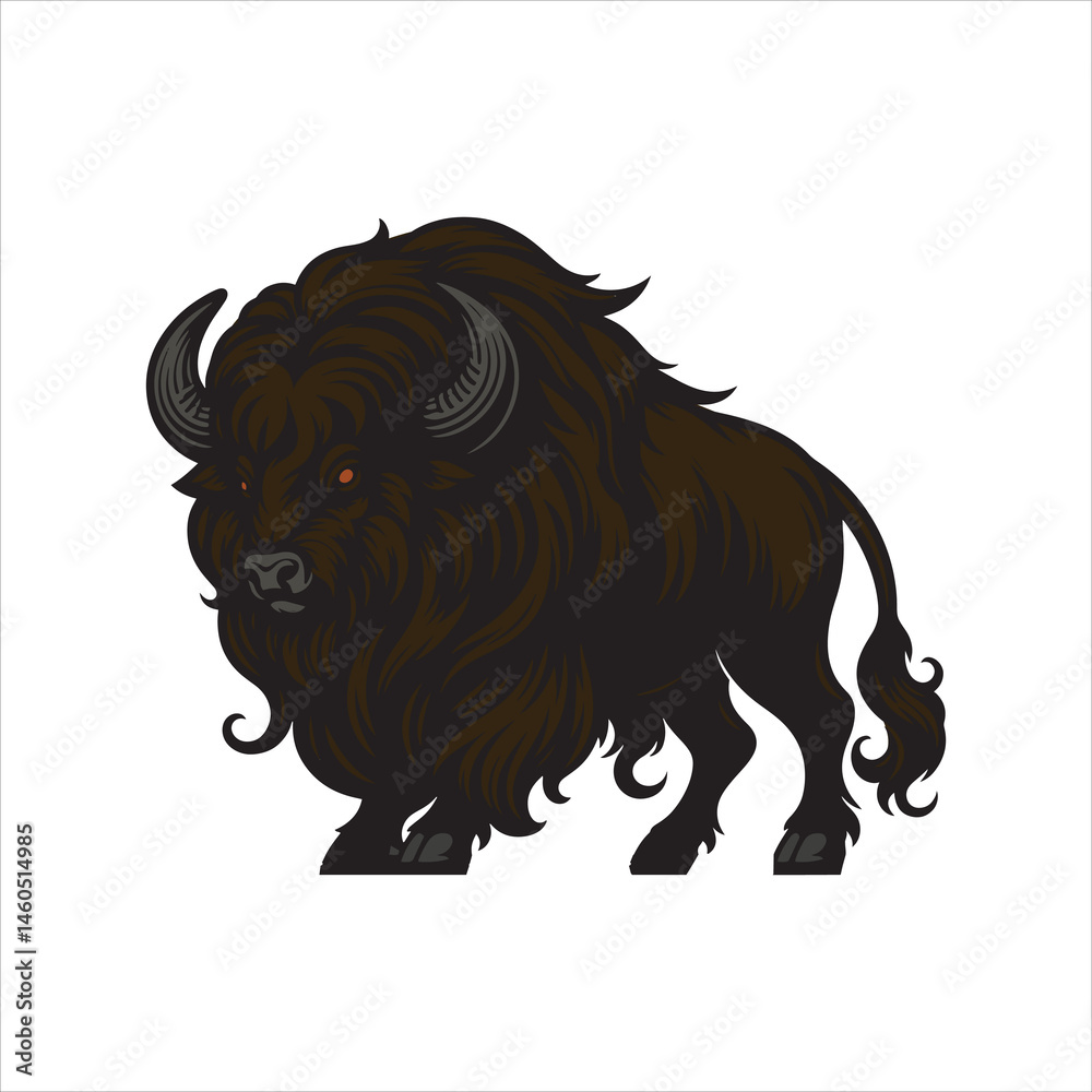 Fototapeta premium Fantasy Bison Beast — Full-Body Black and White Line Art Illustration