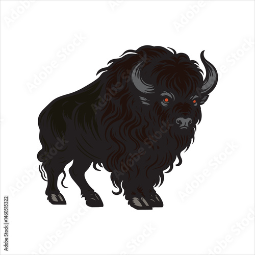 Fantasy Bison Beast — Full-Body Black and White Line Art Illustration