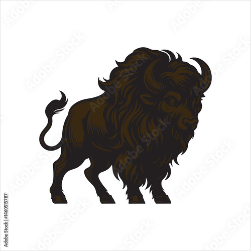 Fantasy Bison Beast — Full-Body Black and White Line Art Illustration