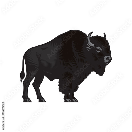 Fantasy Bison Beast — Full-Body Black and White Line Art Illustration