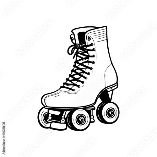 Vintage charm: monochrome roller skate illustration evoking retro sporting fun