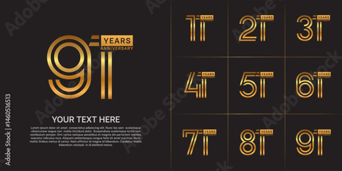 Anniversary logo type set with double line number. golden color can be use special moment