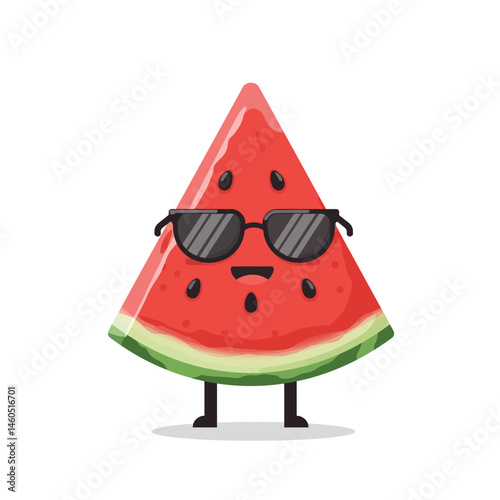 Watermelon slice character with sunglasses funny summer fruit illustration vector 