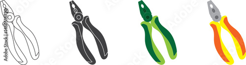 pliers in fullcolor and outline. No background in vector art.