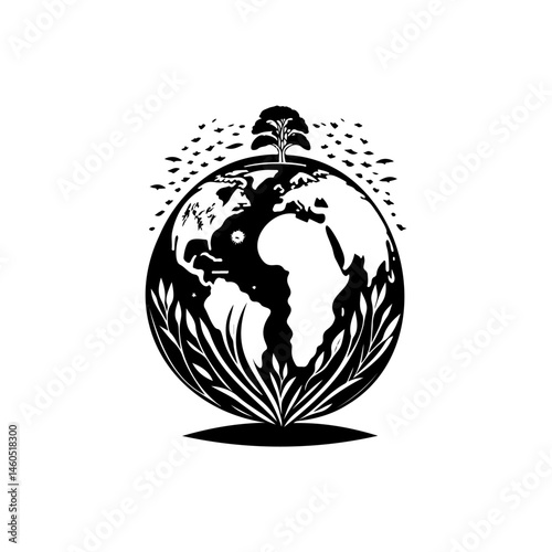 Abstract conceptual globe artwork depicting nature, growth, and global stewardship