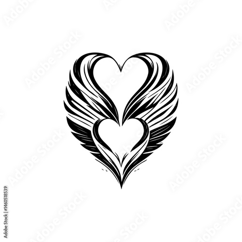 Winged hearts illustration expressing love and freedom in vector format