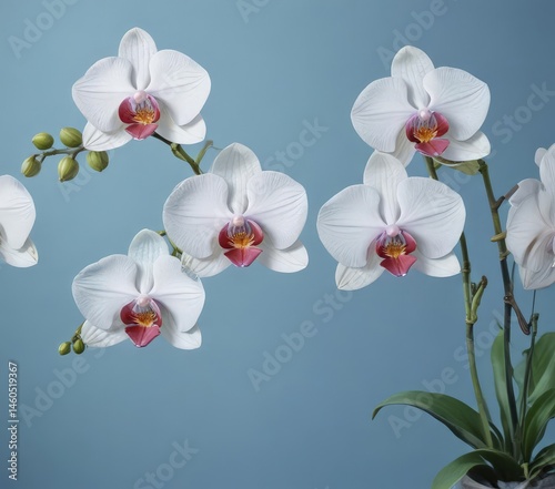 Watercolor painting of Philippine Phalaenopsis orchids against a serene blue backdrop , background, Phalaenopsis, stock
