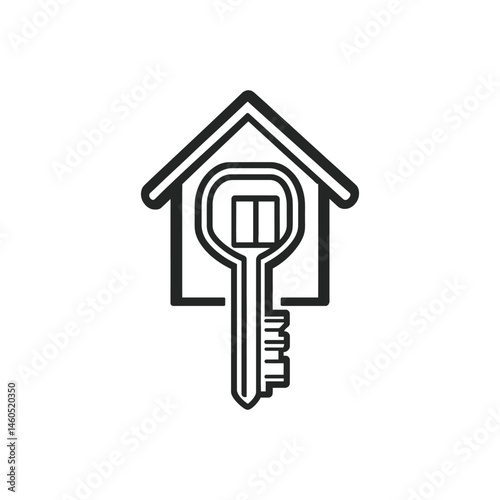 House and Key Silhouette Over White Background Design Symbol