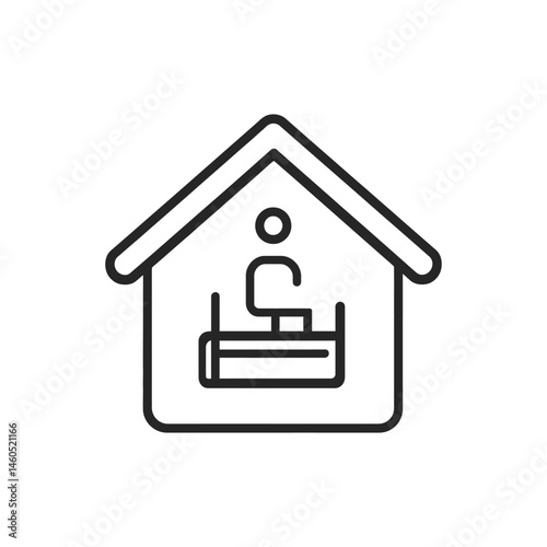 House Icon with Person at Desk, Minimalist Design, Transparent Background
