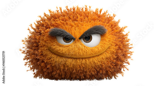 Fluffy orange character emoticon furry monster 3D rendering cartoon avatar digital art w