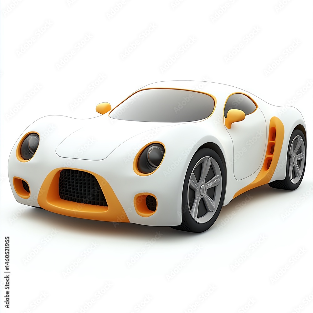 Fototapeta premium Sleek White Sports Car with Orange Accents, a Futuristic Design
