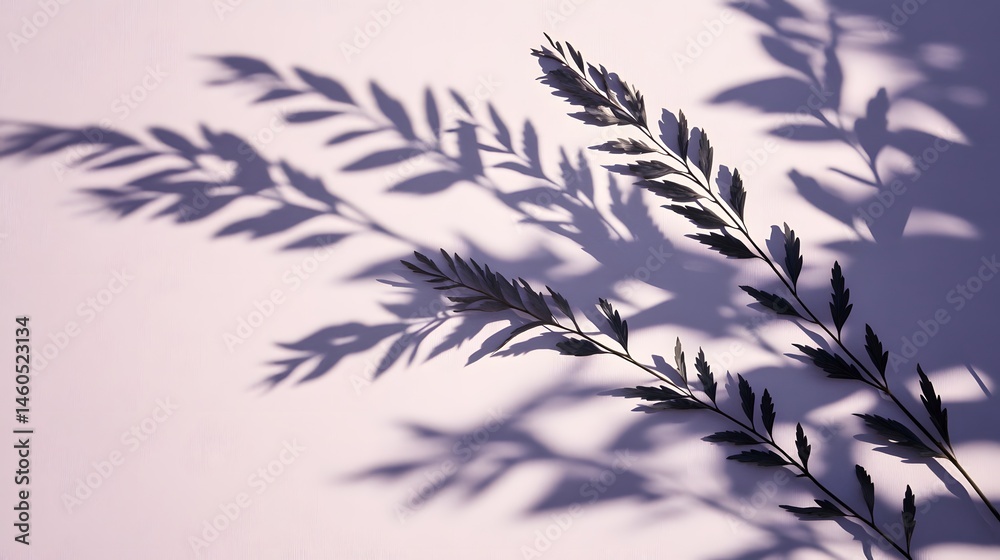 Delicate shadows of plants on a light background.