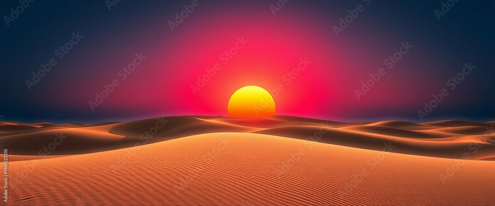 Obraz premium Crimson sun crests over stark sand dunes, casting long shadows, pattern, sand