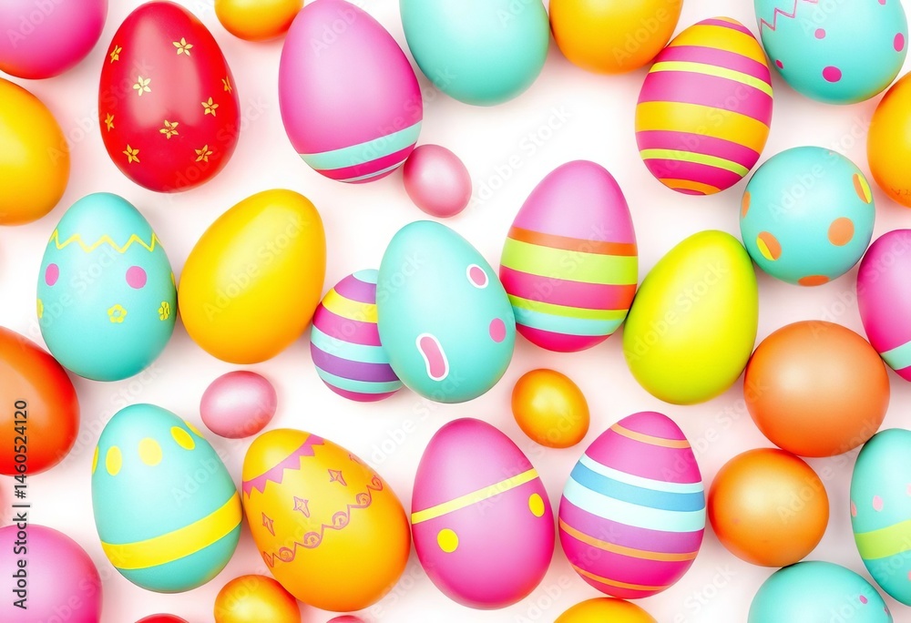 Cute colorful Easter eggs in a repeating seamless pattern on white background, bright, white Cute colorful Easter eggs in a repeating seamless pattern on white background, bright, white
