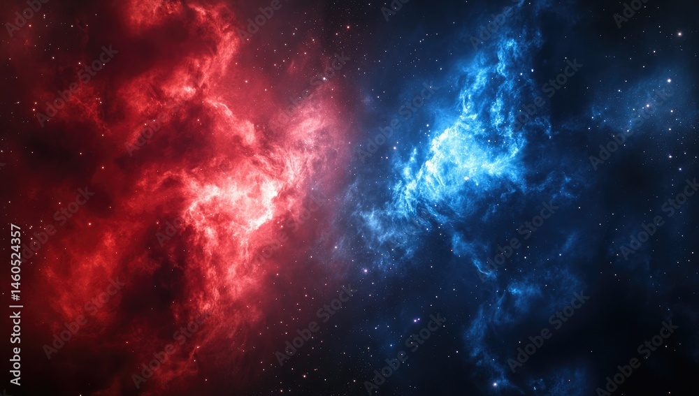 Fototapeta premium Cosmic Clash of Red and Blue Nebulae (1)