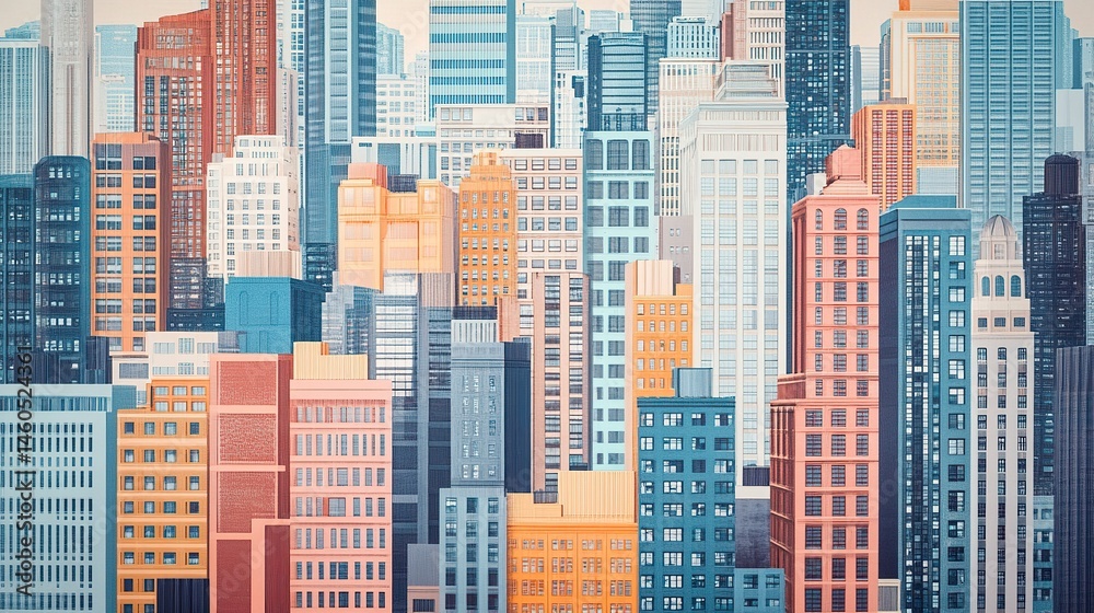 Fototapeta premium Elegant cityscape wallpaper showcasing high-rise buildings and urban innovation, blending modernity with a vibrant metropolitan vibe. 