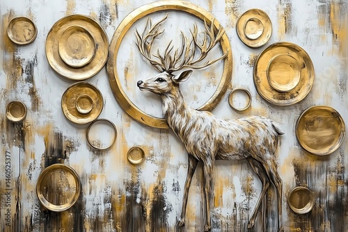 Wallpaper Mural Modern art mural with 3D modern canvas with deer Torontodigital.ca
