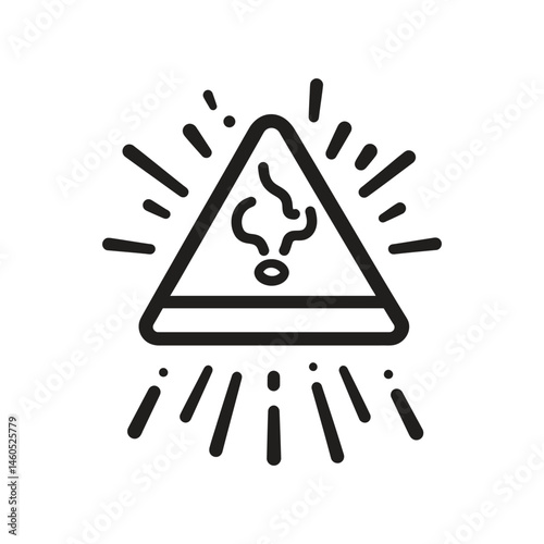 Iconic Black Line Art Triangle with Wavy Lines and Radiating Marks on Transparent
