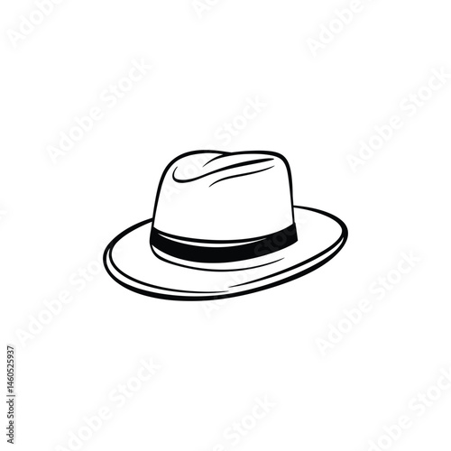 Iconic Fedora Hat with Elegant Line Art on Transparent Background