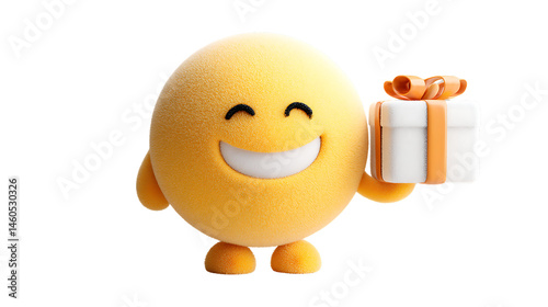 Happy Egg Character Holding Gift Box 3D Render Illustration
