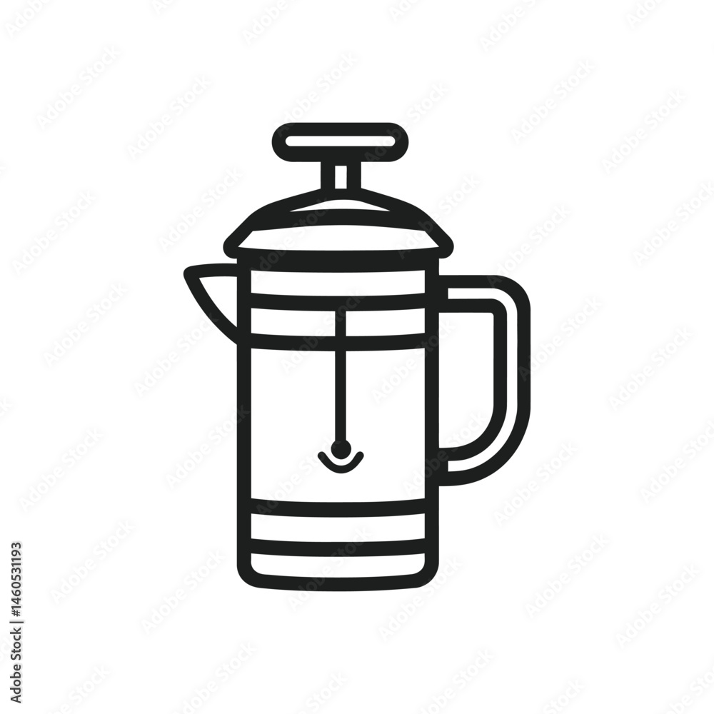 Isolated Black Coffee Press Outline on Transparent Background Icon Design Isolated Black Coffee Press Outline on Transparent Background Icon Design