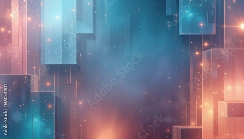 Dynamic abstract visuals featuring geometric shapes in a vibrant color palette digital art modern technology environment eye-level perspective